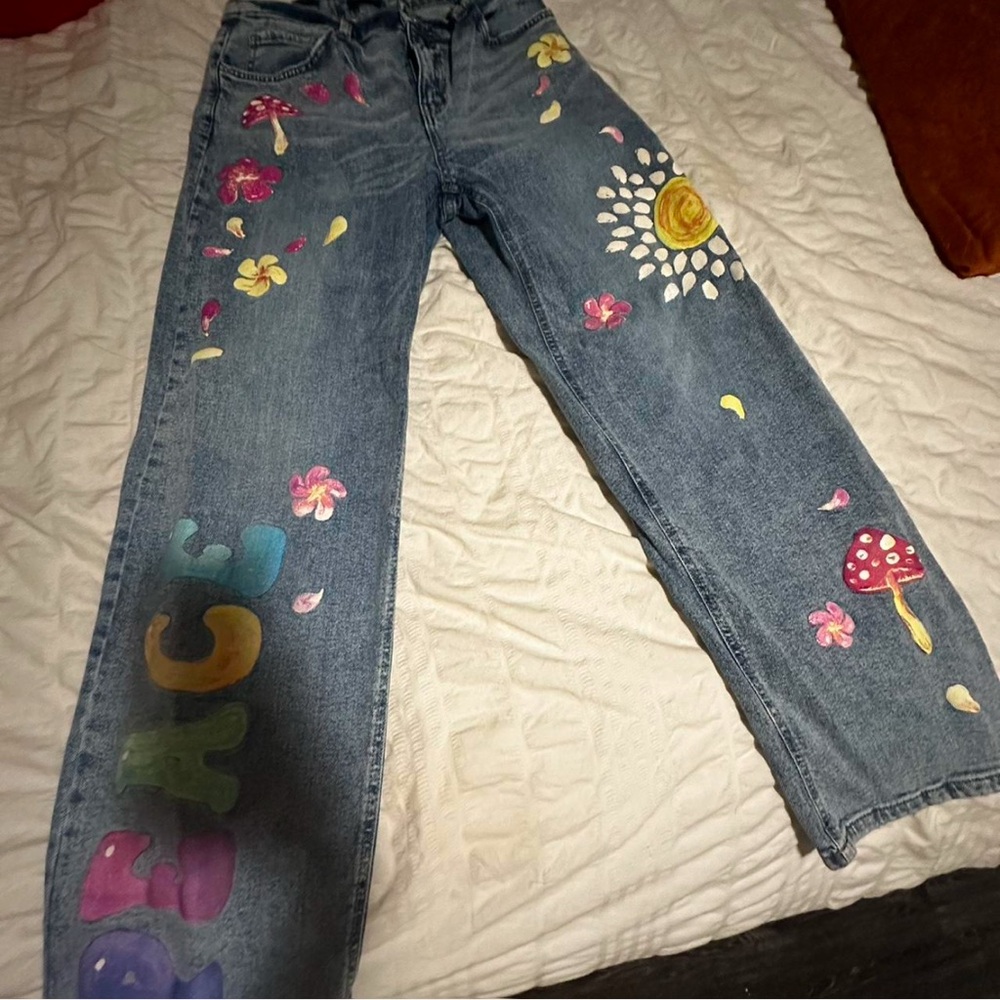 hand painted hippie designs jeans